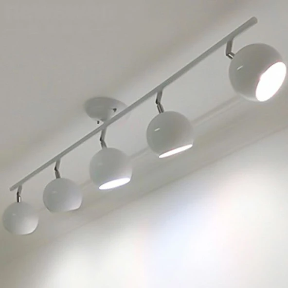 Rsylight Retro Beyaz 180 Derece Hareketli Modern Spor 5 Li Led spot Avize Beyaz Ampullü ürün görseli 1