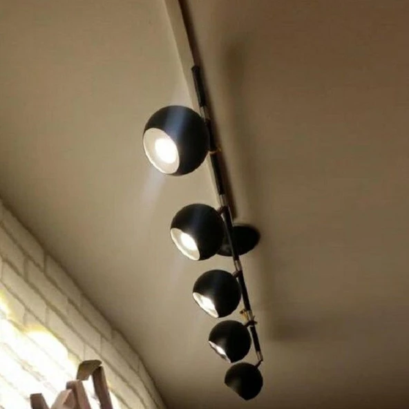 Rsylight Retro Siyah 180 Derece Hareketli Modern Spor 5 Li Led spot Avize Beyaz Ampullü ürün görseli 1