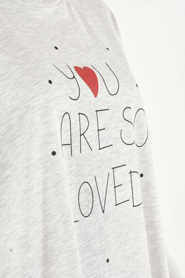 Gri Melanj You Are So Loved Şort Takım - Resim 3