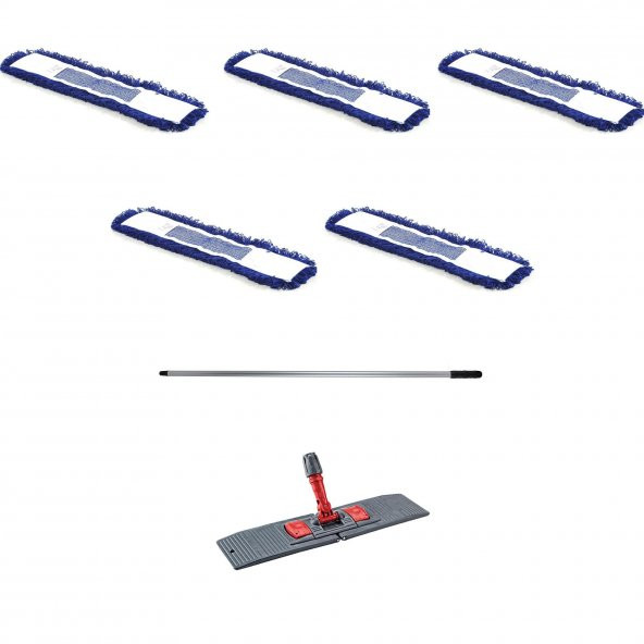 Orlon Mavi Statik Toz Mop Takımı Seti - 50 Cm. - 5 Adet Mop + Mop Tutucu + Sap - 1 Takım ürün görseli 1