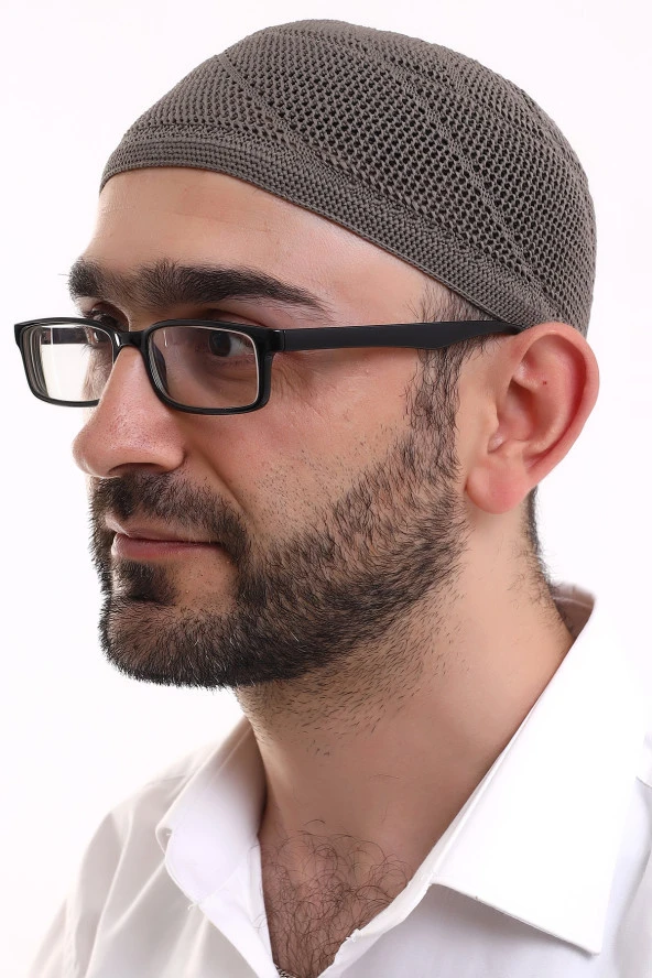 Dantel Pamuklu Triko Makine Örme Takke Açık Kahve ürün görseli 1