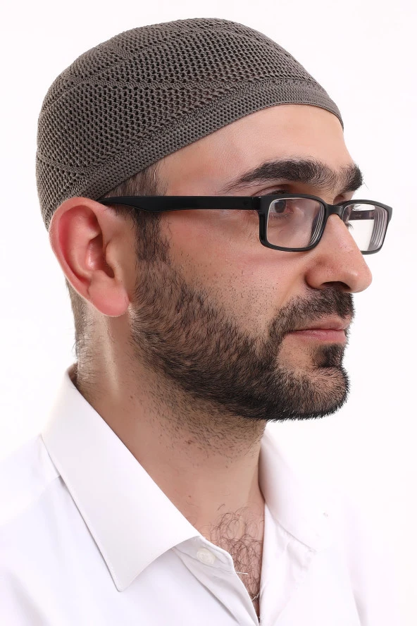 Dantel Pamuklu Triko Makine Örme Takke Açık Kahve - Resim 2