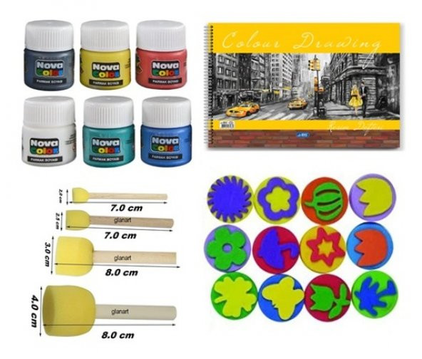 novacolor parmak boyası resim defteri baskı seti ponpon fırçalı ürün görseli 1