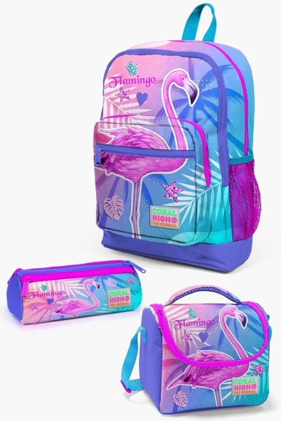 Coral High Kids Lavanta Pembe Flamingo Kız Çocuk 3'lü Okul Çanta Seti ürün görseli 1