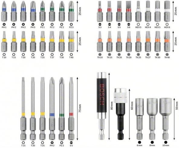 Bosch 43 Parça Profesyonel Aksesuar ve Vidalama Seti - Resim 5