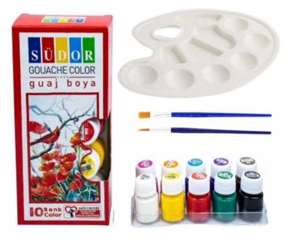 guaj boya seti ,palet + ipek fırçalı 10x25 ml ürün görseli 1