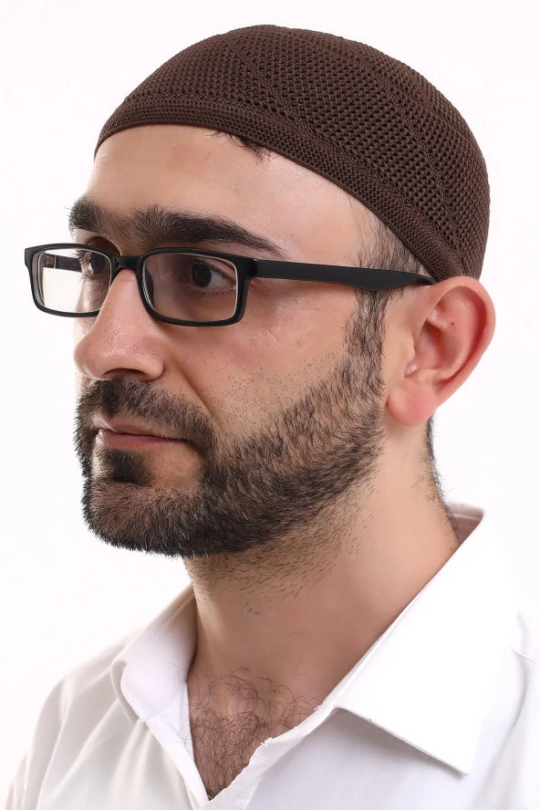 Dantel Pamuklu Triko Makine Örme Takke Kahve ürün görseli 1