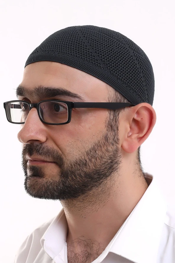 Dantel Pamuklu Triko Makine Örme Takke Siyah - Resim 2
