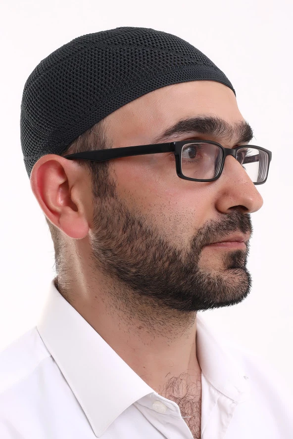 Dantel Pamuklu Triko Makine Örme Takke Siyah ürün görseli 1