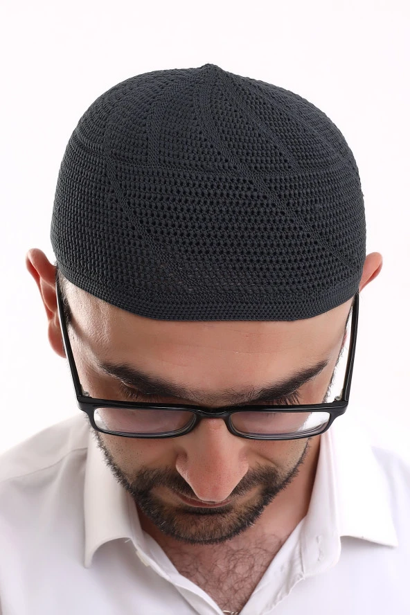 Dantel Pamuklu Triko Makine Örme Takke Siyah - Resim 6
