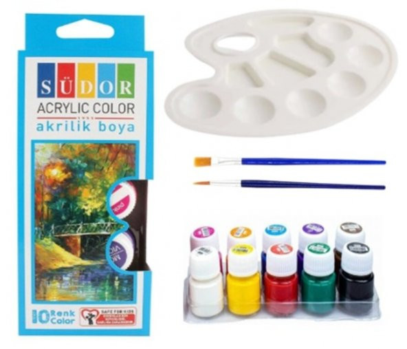 akrilik boya seti , palet + ipek fırçalı 10x25 ml ürün görseli 1