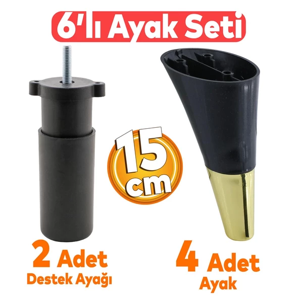 Clara 6'lı Set Mobilya Koltuk Kanepe Baza Yatak Tv Ünite Destek Ayağı 15 Cm Ayakları Siyah Gold ürün görseli 1