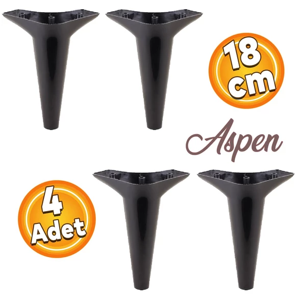 Aspen Lüks Mobilya Kanepe Koltuk Tv Ünitesi Konsol Ayağı Ayakları 18 Cm Siyah Ayak (4 ADET) ürün görseli 1