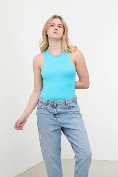 Çıtçıt Detaylı Esnek Body Mavi - Resim 3