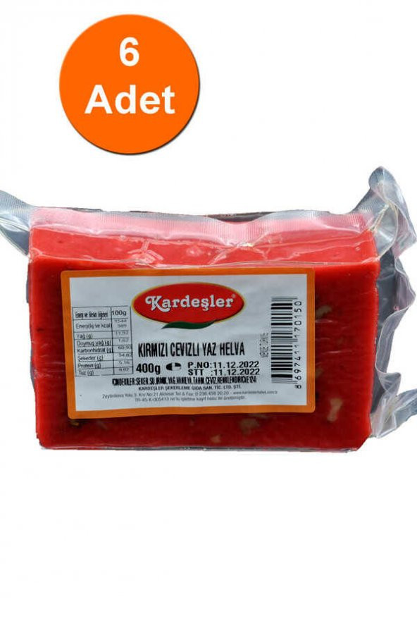 Kardeşler Cevizli Kırmızı Yaz Helvası 400 G x 6 Adet ürün görseli 1