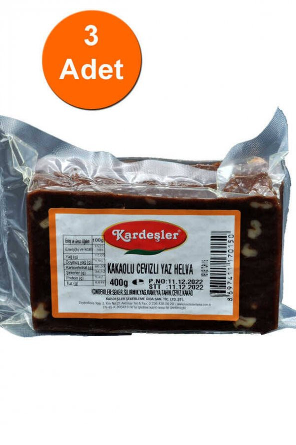 Kardeşler Cevizli Kakaolu Yaz Helvası 400 G x 3 Adet ürün görseli 1