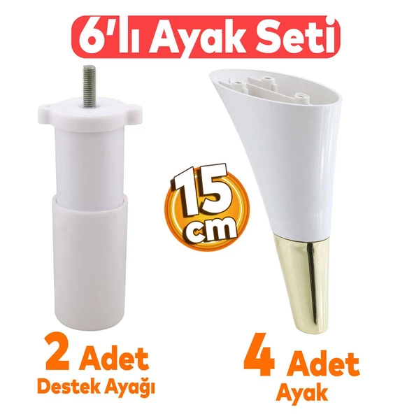Clara 6'lı Set Mobilya Koltuk Kanepe Baza Yatak Tv Ünite Destek Ayağı 15 Cm Ayakları Krem Gold ürün görseli 1