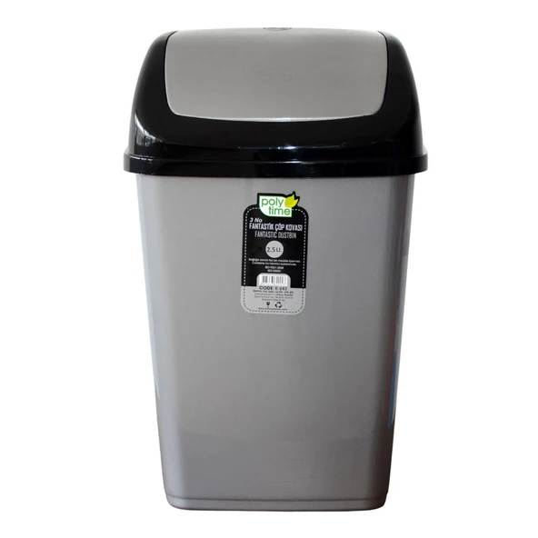 Polytime Sallanır Kapak Ofis Banyo Mutfak Bahçe Çöp Kutusu Kovası / 2,5 Litre / Gri / 24x12x16 Cm. ürün görseli 1