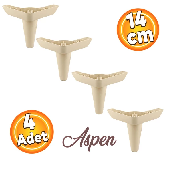 Aspen Lüks Mobilya Kanepe Koltuk Tv Ünitesi Baza Ayağı Ayakları 14 Cm Krem Köşe Ayak (4 ADET) ürün görseli 1