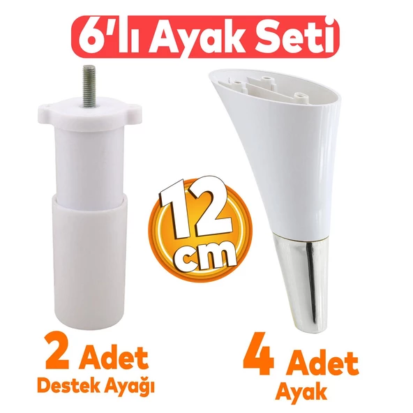 Clara 6'lı Set Mobilya Koltuk Kanepe Baza Yatak Tv Ünite Destek Ayağı 12 Cm Ayakları Beyaz Krom ürün görseli 1
