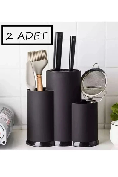 2 Adet Rita Tezgah Üstü Bölmeli Kaşık Bıçak Standı Siyah Kaşıklık Bıçaklık Düzenleyici Organizer ürün görseli 1