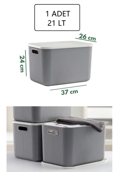 21 Lt Storage Gri Çok Amaçlı Dolap Içi Düzenleyici Kutu - Oyuncak Ve Hobi Sepeti Çamaşırlık ürün görseli 1