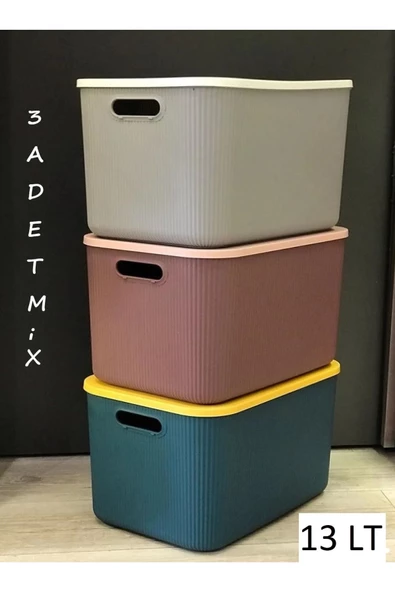 3 Adet Mix 13 Litre Storage Dolap Düzenleyici Kapaklı Kutu - Kıyafet Çorap Saklama Kutusu ürün görseli 1