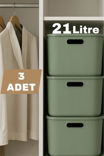 3 Adet 21 Lt Storage Yeşil Çok Amaçlı Dolap Içi Düzenleyici Kutu - Oyuncak Ve Çamaşır Sepeti ürün görseli 1