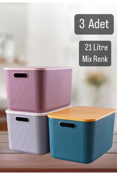 3 Adet Mix 21 Lt Storage Çok Amaçlı Dolap Içi Düzenleyici Kutu - Oyuncak Ve Çamaşır Sepeti ürün görseli 1