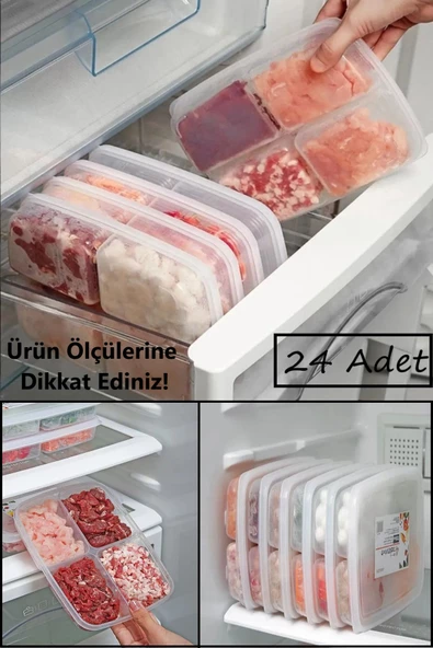 24 Adet 4 Bölmeli Öğünlük Et Sebze Mini Saklama Kabı Buzluk Kıyma Organizer Düzenleyici ürün görseli 1