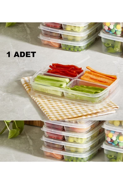 1 Adet 4 Bölmeli Kapaklı Beslenme Kutusu - Piknik Kahvaltı Saklama Kabı ürün görseli 1