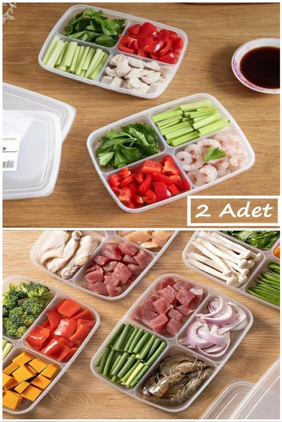 2 Adet 4 Bölmeli 400 ml Kahvaltılık Saklama Kabı - Domates Salatalık Öğünlük Saklama Kabı ürün görseli 1