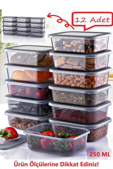 12 Adet 250 ml Saklama Kabı Seti - Kahvaltılık Bakliyat Çerezlik Meyve Baharat Saklama Kutusu ürün görseli 1