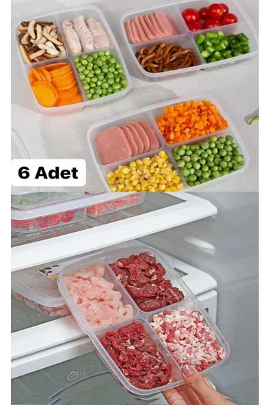 6 Adet 4 Bölmeli Öğünlük Kıyma Sebze Saklama Kabı Bezelye Mısır Et Suyu Buzluk Saklama Kutusu ürün görseli 1