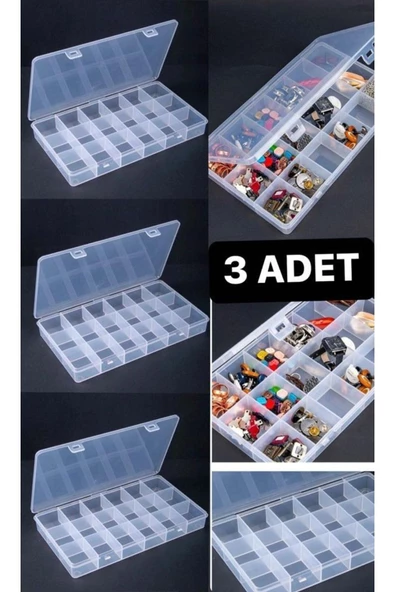 3 Adet 18 Bölmeli Şeffaf Kolye Yüzük Takı Kutusu Dişçi Ürünler Organizer Düzenleyici Kutu ürün görseli 1