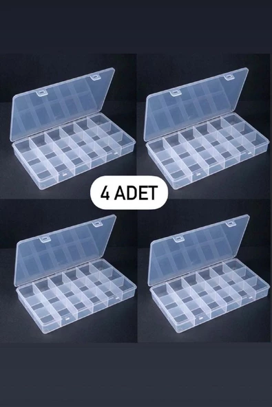 4 Adet 18 Bölmeli Şeffaf Kolye Yüzük Takı Kutusu Organizer Düzenleyici Kutu ürün görseli 1