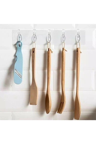 1 Adet Kendinden Yapışkanlı Güçlü Şeffaf 5li Askılık - Kapı Arkası Mutfak Duvar Banyo ürün görseli 1