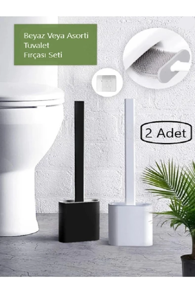 2li Set Beyaz Veya Asorti Renk Silikon Tuvalet Fırçası Set Bükülebilir Pratik Wc Fırçası ürün görseli 1