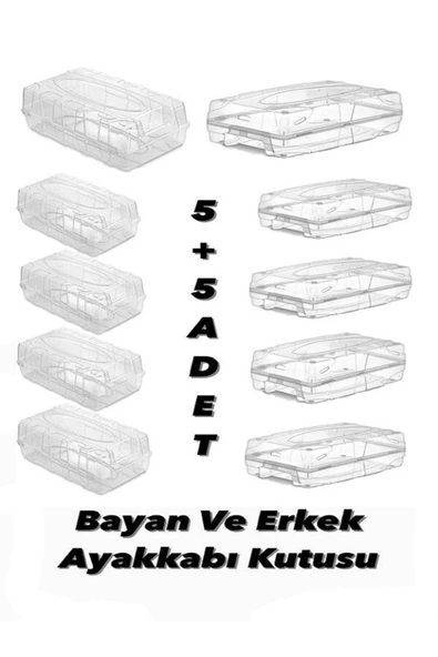 5 5 Erkek Ve Kadın Ayakkabı Saklama Kutusu Seti 5'er Bay - 10 Adet Ayakkabılık Düzenleyici ürün görseli 1