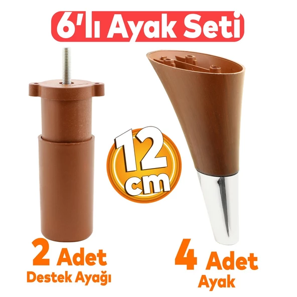 Clara 6'lı Set Mobilya Koltuk Kanepe Baza Yatak Tv Ünite Destek Ayağı 12 Cm Ayakları Kahverengi ürün görseli 1
