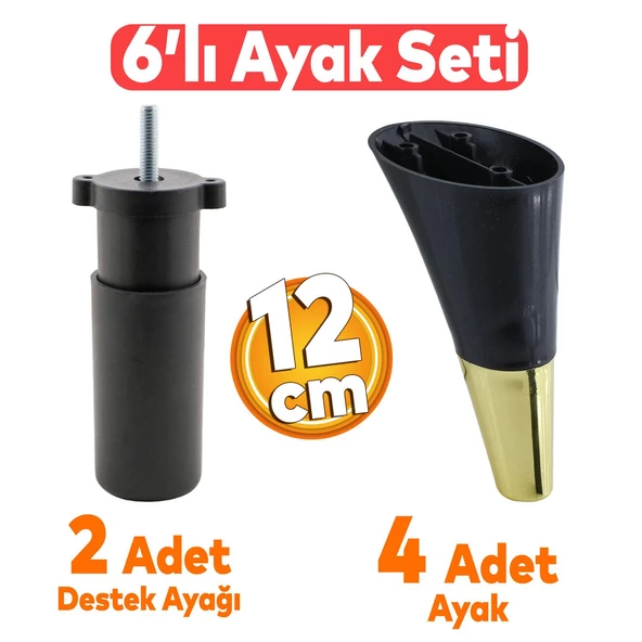 Clara 6'lı Set Mobilya Koltuk Kanepe Baza Yatak Tv Ünite Destek Ayağı 12 Cm Ayakları Siyah Gold ürün görseli 1