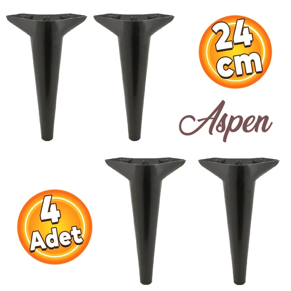 Aspen Lüks Mobilya Kanepe Koltuk Tv Ünitesi Konsol Ayağı Ayakları 24 Cm Siyah Ayak (4 ADET) ürün görseli 1