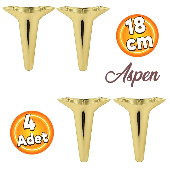 Aspen Lüks Mobilya Kanepe Koltuk Tv Ünitesi Konsol Ayağı Ayakları 18 Cm Altın Gold Ayak (4 ADET) ürün görseli 1