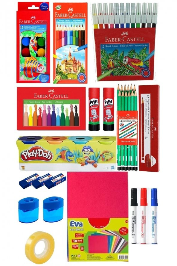 Faber Kreş Anasınıfı Anaokulu Ilkokul Okul Kırtasiye Seti,kuru Boya, Pastel Boya,kurşun Kalem, ürün görseli 1