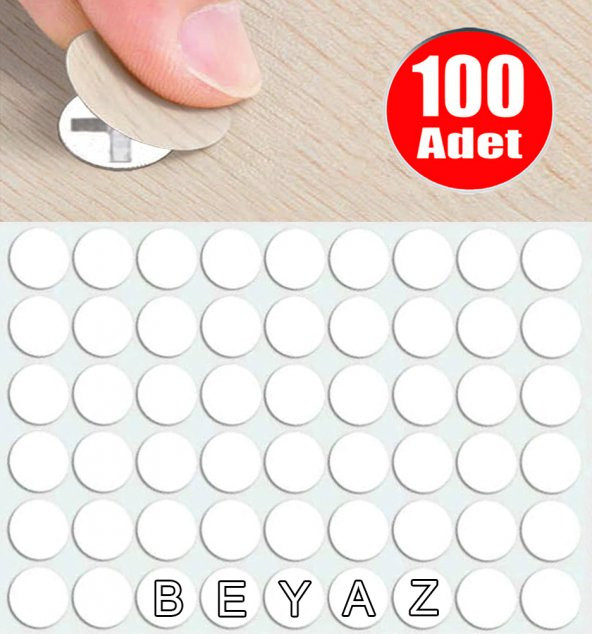 AletÇantam Yapışkanlı Tıpa Mobilya Dolap Vida Kapatma Gizleme Yapıştırma Kapağı Beyaz-100 Adet ürün görseli 1