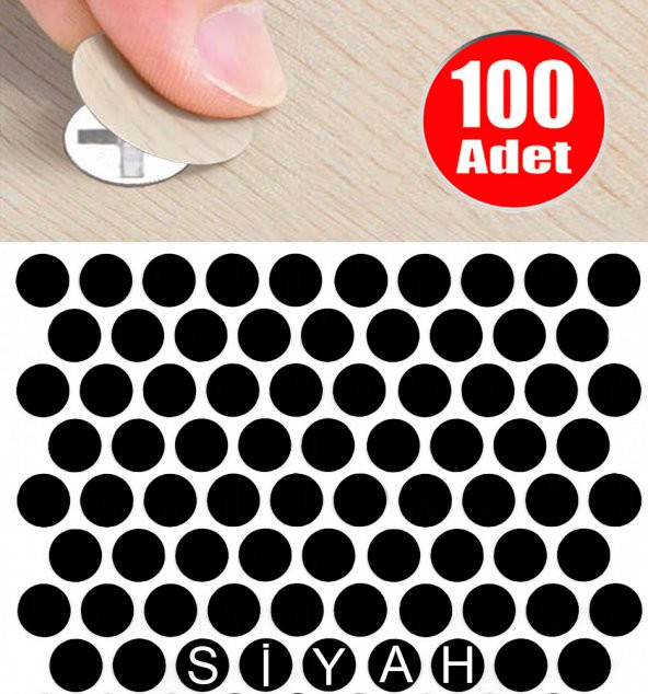 AletÇantam Yapışkanlı Tıpa Mobilya Dolap Vida Kapatma Gizleme Yapıştırma Kapağı Parlak Siyah -100 Adet ürün görseli 1