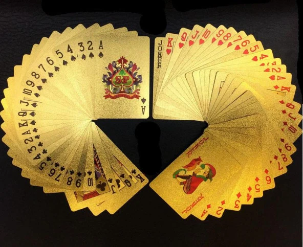 İskambil Kağıdı Sterlin Baskılı Altın Renk Plastik Parlak Su Geçirmez Poker Oyun Kartı ürün görseli 1