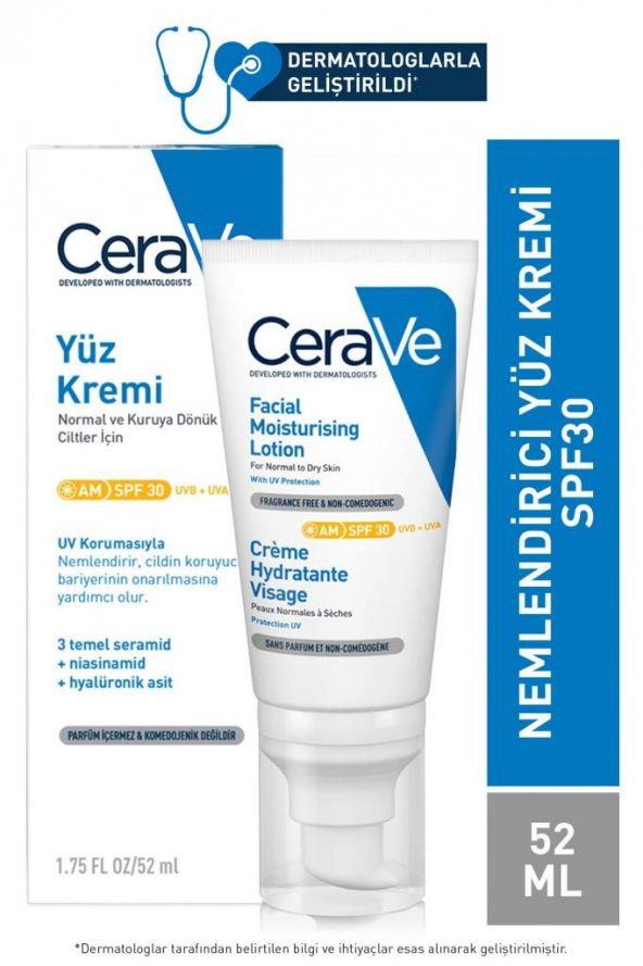 Cerave Normal Ve Kuruya Dönük Ciltler Için Spf30 Güneş Korumalı Yüz Kremi 52ml ürün görseli 1