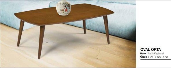 orta sehpa 11782 OSM OVAL Model Kayın Retro Ayak Ceviz İtinal paket kargo Elyapı ürün görseli 1