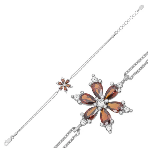 Gümüş Kırmızı Lotus Çiçeği Bileklik SL4958 ürün görseli 1
